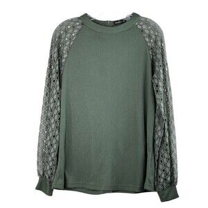 Miholl Green Eyelet Detail Long Sleeves Waffle Knit Shirt Size Medium